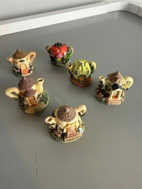 Miniature Fairy House Teapot Figurine Set - Assorted Colors Set of 6
